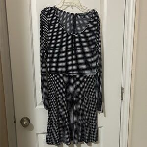 Polo by Ralph Lauren Black and White Long-Sleeve Scoop Neck Fit-and-Flare Dress